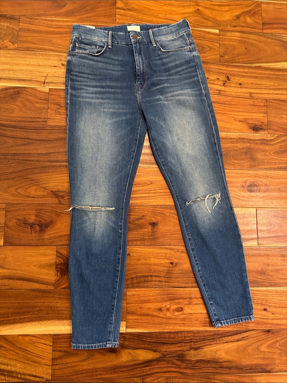 MOTHER Distressed Medium Blue Skinny Jeans